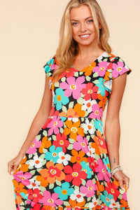 Midi Dress | Floral Dress with Side Pockets