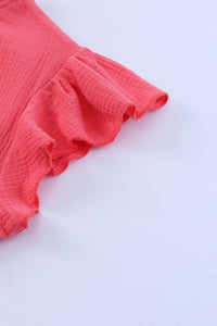 Rose Flutter Sleeve Frilled Neck Textured Blouse | Tops/Blouses & Shirts