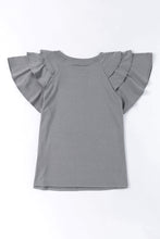 Load image into Gallery viewer, Gray Plain Tiered Ruffled Short Sleeve T Shirt | Tops/Tops &amp; Tees
