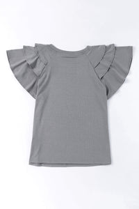 Gray Plain Tiered Ruffled Short Sleeve T Shirt | Tops/Tops & Tees