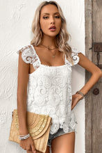 Load image into Gallery viewer, White Lace Crochet Ruffled Square Neck Tank Top | Tops/Tank Tops
