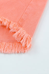 Orange Distressed Fringe Trim Denim Jacket | Outerwear/Denim jackets