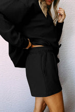 Load image into Gallery viewer, Drawstring Shorts Set | Black Textured Long Sleeve Top Shorts
