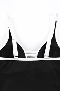 Black Strappy V Neck Side Split One-piece Swimdress | Swimwear/Swim Dresses