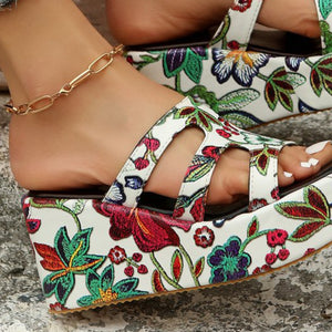 Cutout Floral Peep Toe Platform Sandals