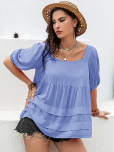 Puff Sleeve Top | Plus Size Square Neck Half Sleeve Blouse