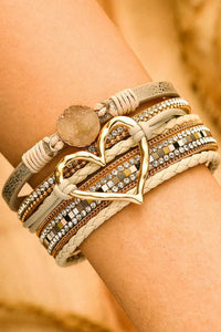 Beige Bohemian Heart Rhinestone Magnetic Buckle Bracelet | Accessories/Jewelry