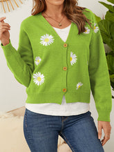 Load image into Gallery viewer, Flower Button Front Dropped Shoulder Cardigan
