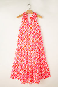 Tiered Maxi Dress | Pink Floral Print Sleeveless Dress