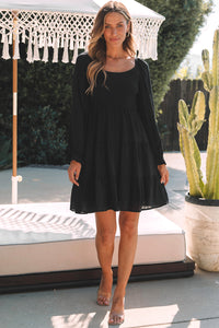 Black Bishop Sleeve Smocked Tiered Mini Dress | Dresses/Mini Dresses