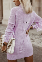 Load image into Gallery viewer, Sweater Dress | Purple Twist Fringe Casual High Neck
