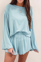 Load image into Gallery viewer, Shorts Set | Sky Blue Long Sleeve Top High Waist
