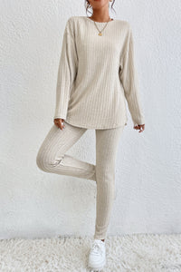 Skinny Pants Set | Apricot Knit Loose Long Sleeve Top Pants