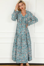 Load image into Gallery viewer, Sky Blue Bohemian Paisley Print Long Sleeve Tiered Maxi Dress | Dresses/Maxi Dresses
