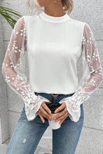 Load image into Gallery viewer, White Lace Sleeve Top | Contrast Lace Mock Neck Blouse
