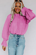 Load image into Gallery viewer, Pink Striking Pleated Flared Cuff Long Sleeve Blouse | Tops/Blouses &amp; Shirts
