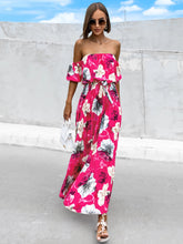 Load image into Gallery viewer, Off Shoulder Midi Dress | Pleated Floral Short Sleeve Dress
