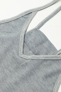 Gray Jumpsuit | Gray Waffle Knit Spaghetti Straps Loose Fit