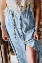 Load image into Gallery viewer, Denim Skirt | Mist Blue Fully Buttoned Long Skirt
