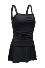 Load image into Gallery viewer, Black Solid Square Neck Sleeveless Tankini Swimsuit | Swimwear/Tankinis
