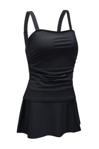 Black Solid Square Neck Sleeveless Tankini Swimsuit | Swimwear/Tankinis