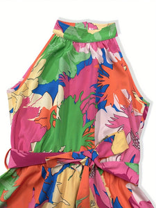 Womens Dress-Tied Printed Mock Neck Sleeveless Dress | Dresses/Midi Dresses