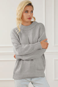 Light Grey Chunky Knit Turtle Neck Drop Shoulder Sweater | Tops/Sweaters & Cardigans