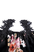 Load image into Gallery viewer, Black Floral Print Lace Patchwork Loose Cold Shoulder Blouse | Tops/Blouses &amp; Shirts
