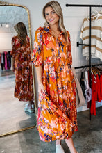 Load image into Gallery viewer, Orange Abstract Print Pleated Half Sleeve Buttoned Maxi Dress | Dresses/Maxi Dresses
