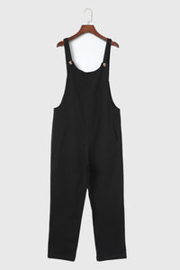 Black Overalls | Pocketed Wide Strap Overalls