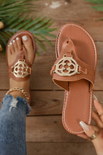 Load image into Gallery viewer, Chestnut Metal Décor Leather Thong Slippers | Shoes &amp; Bags/Slippers
