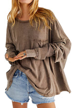 Load image into Gallery viewer, Brown Exposed Seam Thumbhole Drop Shoulder Loose Sweatshirt | Tops/Sweatshirts &amp; Hoodies
