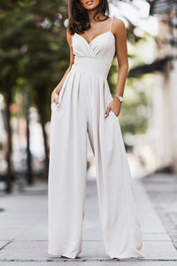 Wide Leg Jumpsuit | Spaghetti Straps Pleated High Waist