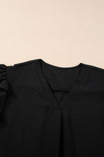 Load image into Gallery viewer, Ruffle Sleeve Top | Black V Neck Short Sleeve Blouse
