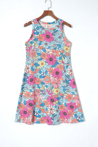 Multicolor Round Neck Sleeveless Floral Mini Dress