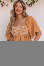 Load image into Gallery viewer, Brown Square Neck Wide Sleeves Flowy Top | Tops/Blouses &amp; Shirts
