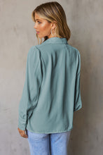 Load image into Gallery viewer, Sky Blue Solid Color Button Up Puff Sleeve Blouse | Tops/Blouses &amp; Shirts
