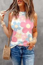 Load image into Gallery viewer, Pink Floral Print Round Neck Sleeveless Top | Tops/Tank Tops
