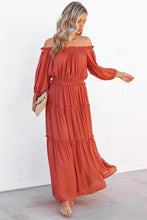 Load image into Gallery viewer, Maxi Dress | Orange Off Shoulder Balloon Sleeve Ruffled
