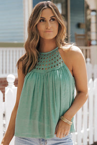 Halter Tank Top | Mist Green Crochet Splicing Halter Blouse