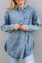 Load image into Gallery viewer, Sky Blue Vintage Washed Chest Pocket Denim Shirt
