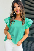 Load image into Gallery viewer, Flutter Sleeve Top | Mint Green Square Neck Blouse
