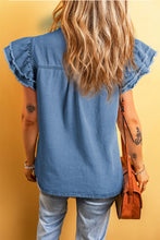 Load image into Gallery viewer, Denim Top | Raw Hem Button Up Cap Sleeve Blouse
