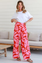 Load image into Gallery viewer, Strawberry Pink Abstract Printed Ruffled Top Wide Leg Pants Set
