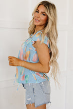 Load image into Gallery viewer, Cap Sleeve Top | Sky Blue Splotches Pattern Ruffled Shift Top
