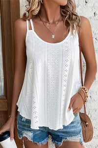 White Eyelet Strappy Scoop-Neck Tank Top | Tops/Tank Tops