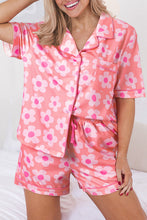 Load image into Gallery viewer, Pink Flower Print Short Sleeve Shirt Pajamas Set | Loungewear &amp; Sleepwear/Sleepwear
