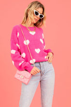 Load image into Gallery viewer, Pink Hearts Sweater | Fuzzy Hearts Drop Shoulder Sweater
