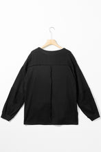 Load image into Gallery viewer, Black Exposed Seam Patchwork Bubble Sleeve Waffle Knit Top | Tops/Long Sleeve Tops
