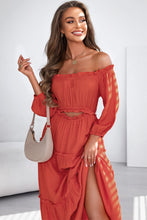 Load image into Gallery viewer, Maxi Dress | Orange Off Shoulder Balloon Sleeve Ruffled
